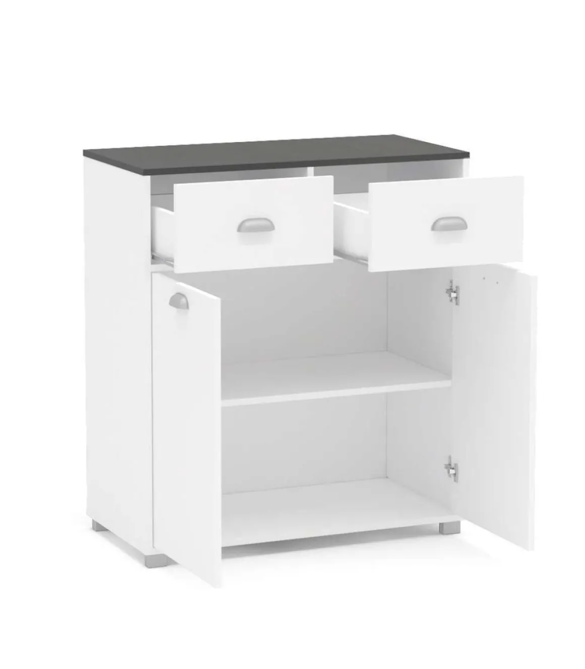 Mueble Buffet bajo 2 puertas y 2 cajones acabado blanco, 90cm (alto) x80cm (ancho) x 40cm (fondo).