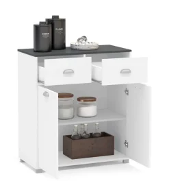 Mueble Buffet bajo 2 puertas y 2 cajones acabado blanco, 90cm (alto) x80cm (ancho) x 40cm (fondo).