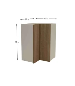Mueble cocina alto de rincón con acabado color nogal noceto, 90 cm(alto)63x63 cm(ancho)35 cm(largo)