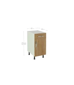 Mueble cocina bajo con 1 cajón y 1 puerta en roble cortez. 83 cm(alto)40 cm(ancho)58 cm(largo)