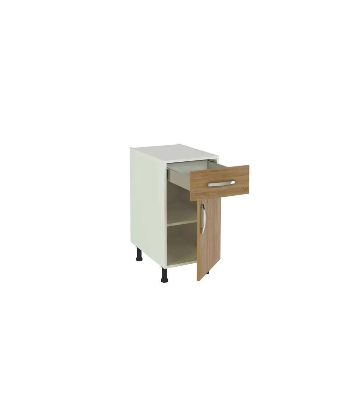 Mueble cocina bajo con 1 cajón y 1 puerta en roble cortez. 83 cm(alto)40 cm(ancho)58 cm(largo)