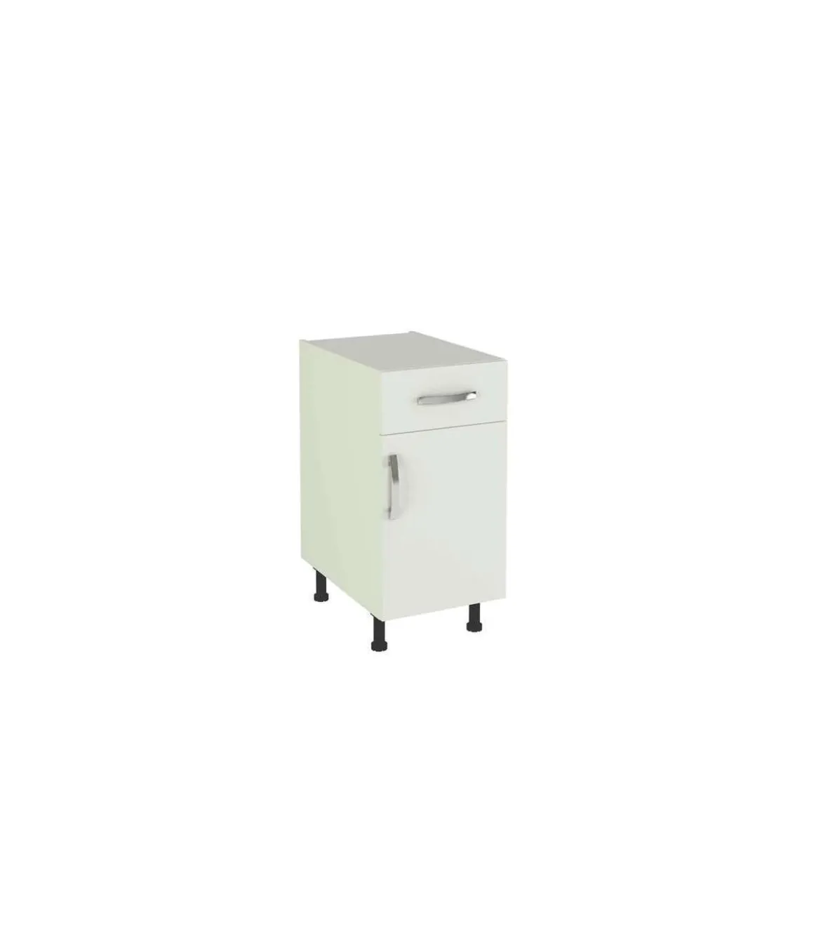Mueble cocina bajo con 1 cajón y 1 puerta en blanco. 83 cm(alto)40 cm(ancho)58 cm(largo)