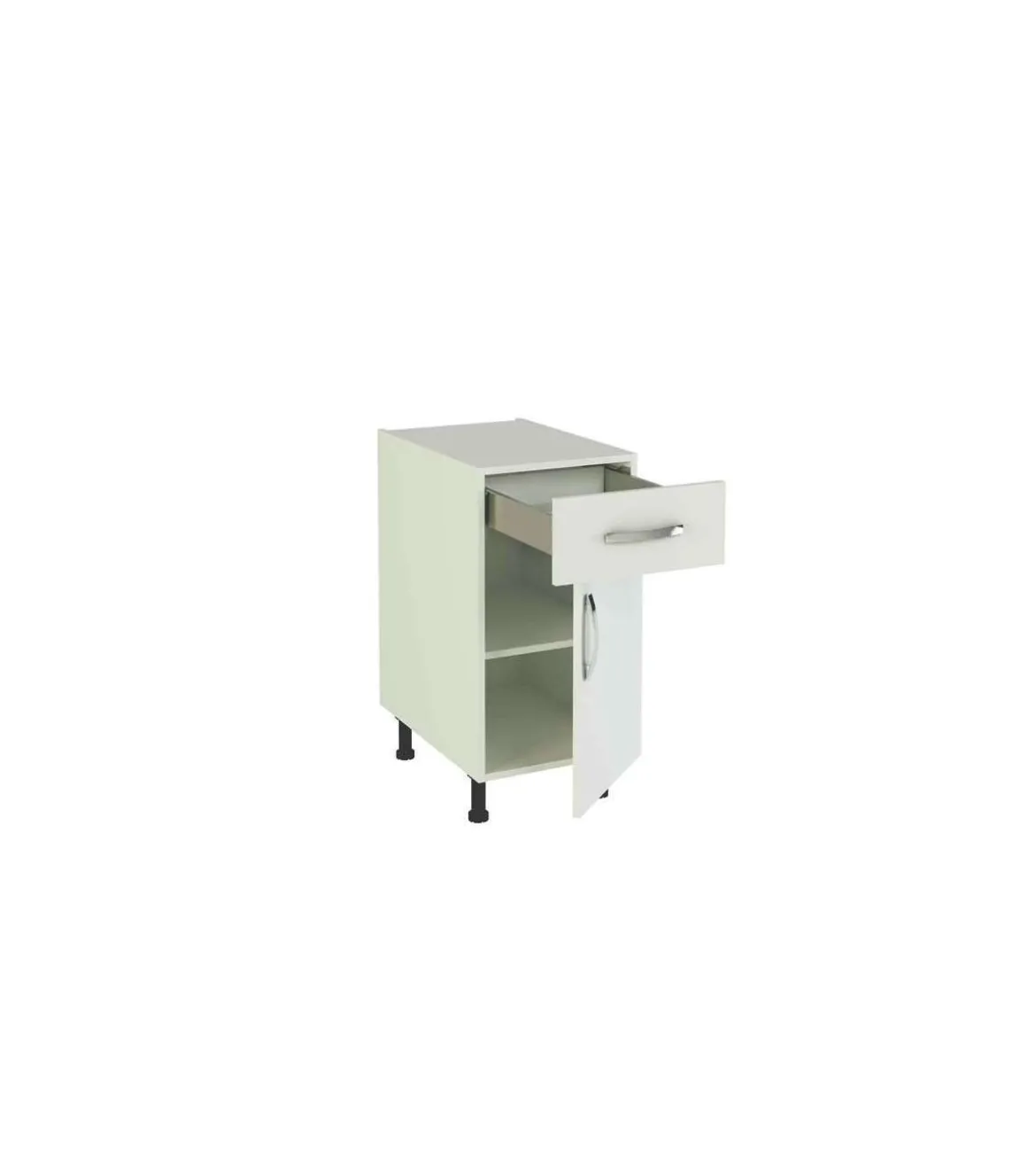 Mueble cocina bajo con 1 cajón y 1 puerta en blanco. 83 cm(alto)40 cm(ancho)58 cm(largo)