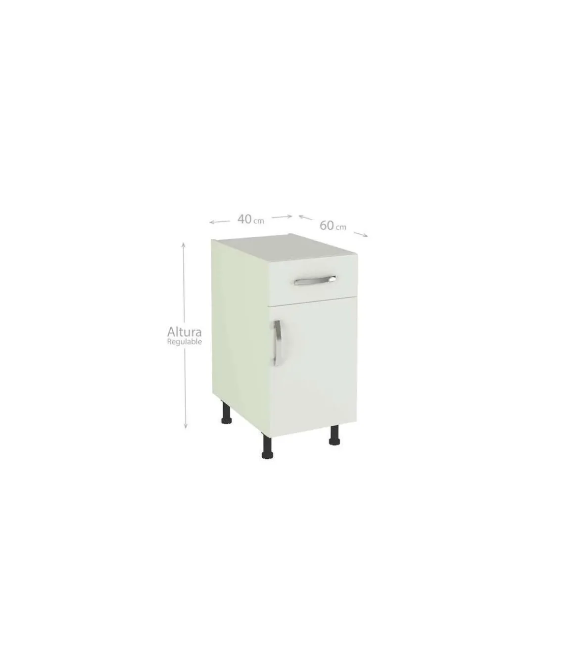 Mueble cocina bajo con 1 cajón y 1 puerta en blanco. 83 cm(alto)40 cm(ancho)58 cm(largo)