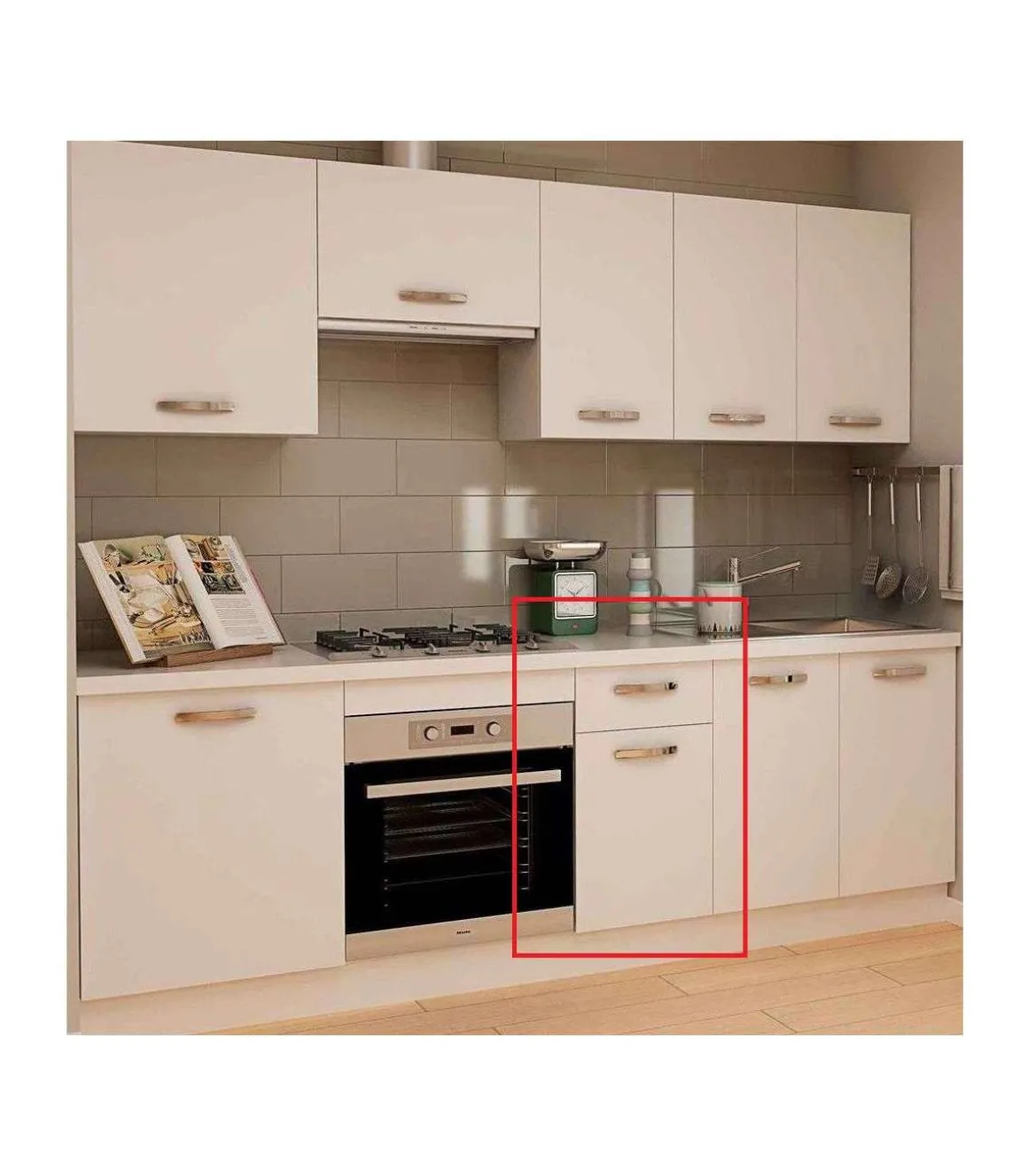 Mueble cocina bajo con 1 cajón y 1 puerta en blanco. 83 cm(alto)40 cm(ancho)58 cm(largo)