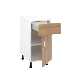 Mueble cocina bajo con 1 cajón y 1 puerta en roble albar. 83 cm(alto)40 cm(ancho)58 cm(largo)