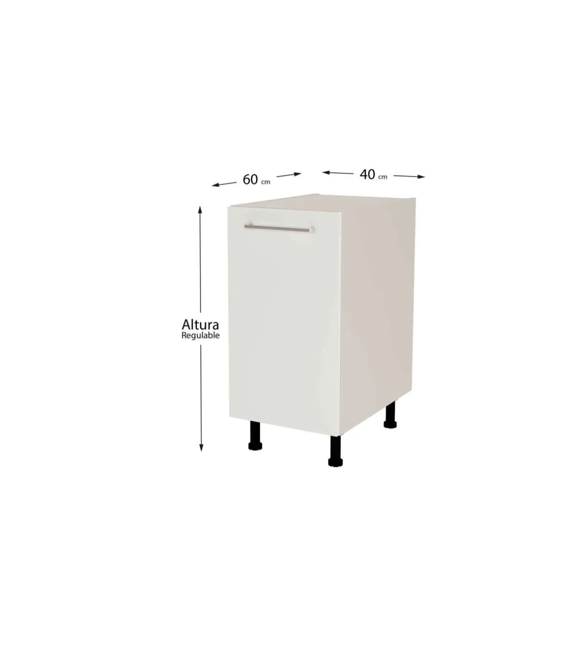 Mueble cocina bajo con 1 puerta en gris cream y blanco mate. 85 cm(alto)40 cm(ancho)60 cm(largo)