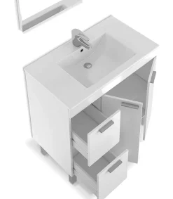 Mueble con lavabo cerámico y espejo Marta en acabado blanco. 80 cm(alto)80 cm(ancho)45 cm(largo)