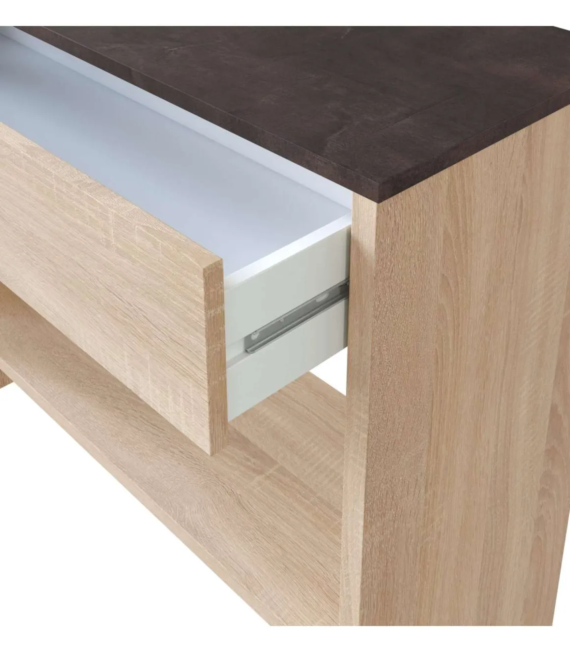 Mueble consola Luz con cajón y espejo en roble Canadian y óxido 0X6741F