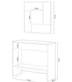 Mueble consola Luz con cajón y espejo en roble Canadian y óxido 0X6741F