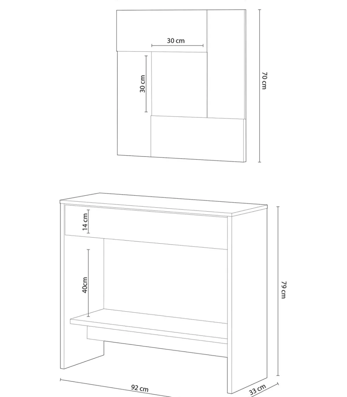 Mueble consola Luz con cajón y espejo en roble Canadian y óxido 0X6741F
