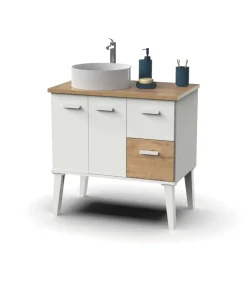 Mueble de baño con lavabo Aqua acabado color roble gold/blanco, 80cm(alto) 82cm(ancho) 50cm(largo).