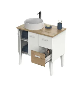 Mueble de baño con lavabo Aqua acabado color roble gold/blanco, 80cm(alto) 82cm(ancho) 50cm(largo).