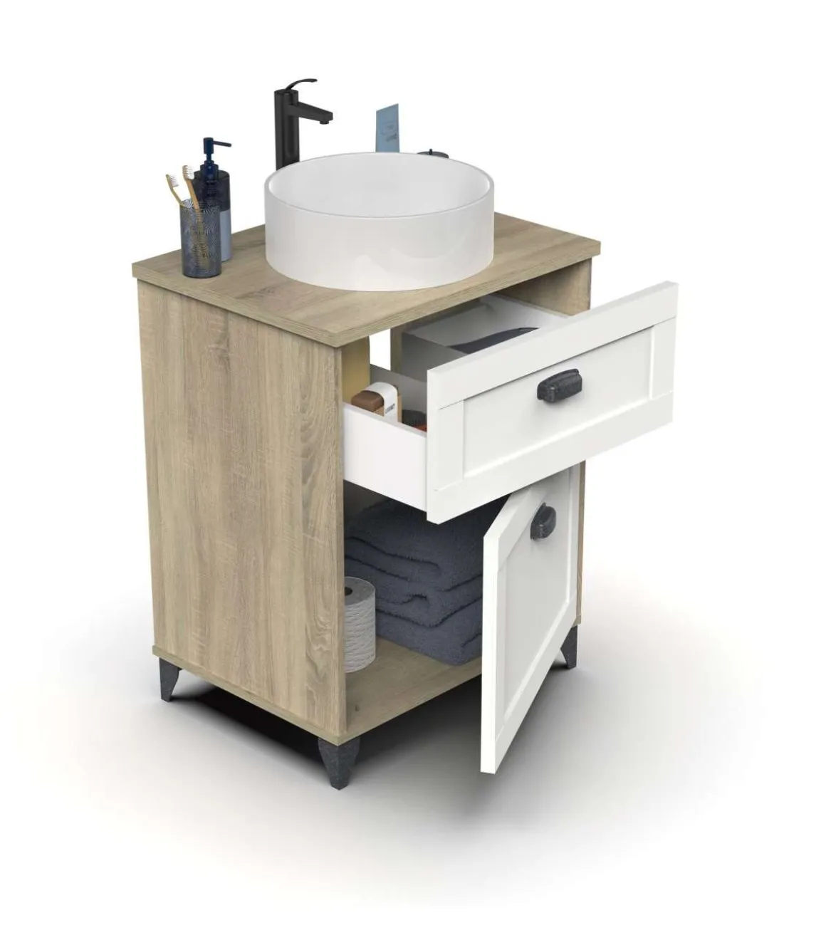 Mueble de baño con lavabo cerámico Toscana acabado color cambrian/blanco, 80cm(alto) 61cm(ancho) 47cm(largo)