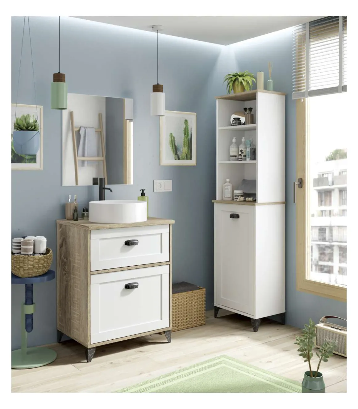 Mueble de baño con lavabo cerámico Toscana acabado color cambrian/blanco, 80cm(alto) 61cm(ancho) 47cm(largo)