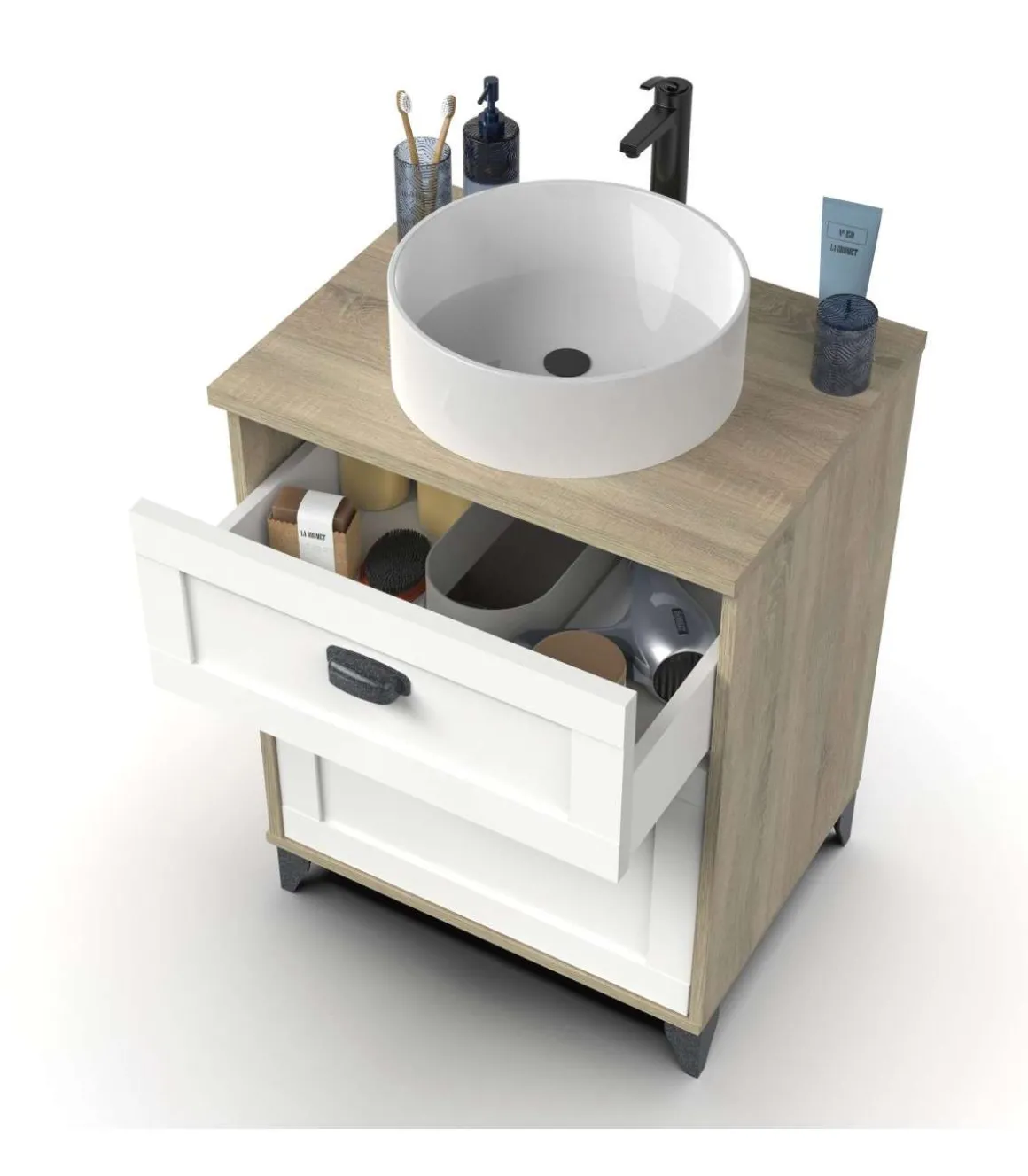 Mueble de baño con lavabo cerámico Toscana acabado color cambrian/blanco, 80cm(alto) 61cm(ancho) 47cm(largo)