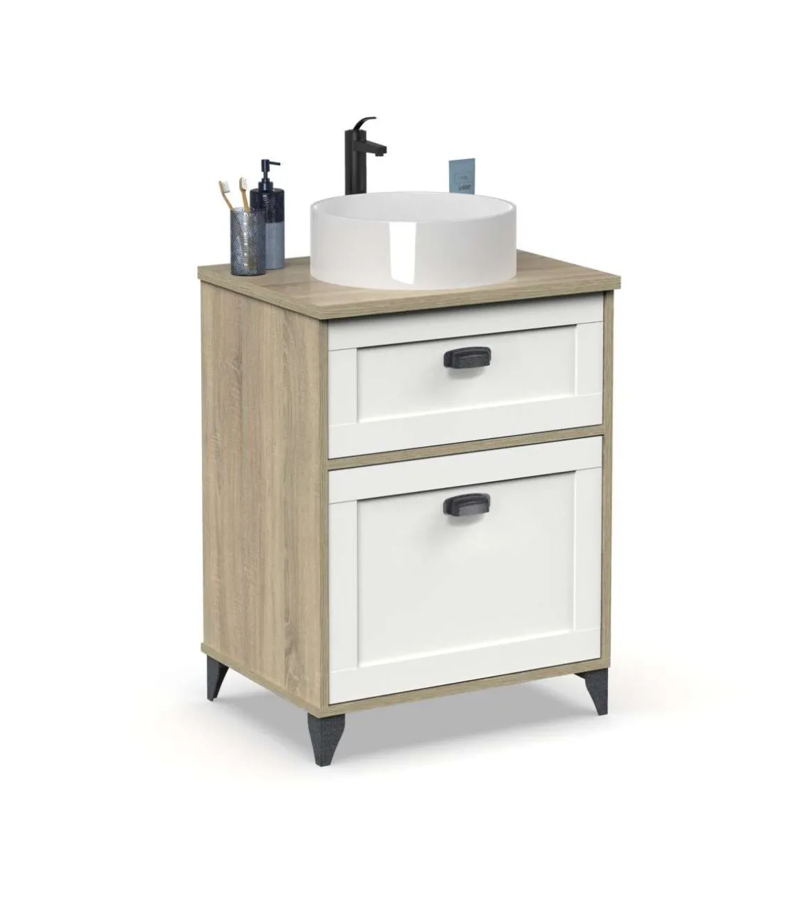 Mueble de baño con lavabo cerámico Toscana acabado color cambrian/blanco, 80cm(alto) 61cm(ancho) 47cm(largo)