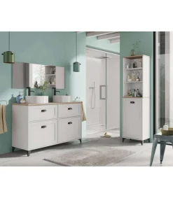 Mueble de baño con 2 lavabos cerámico Toscana en acabado color blanco, 92cm(alto) 120cm(ancho) 47cm(largo)