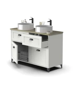 Mueble de baño con 2 lavabos cerámico Toscana en acabado color blanco, 92cm(alto) 120cm(ancho) 47cm(largo)