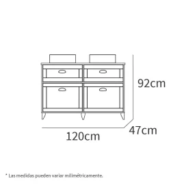 Mueble de baño con 2 lavabos cerámico Toscana en acabado color blanco, 92cm(alto) 120cm(ancho) 47cm(largo)