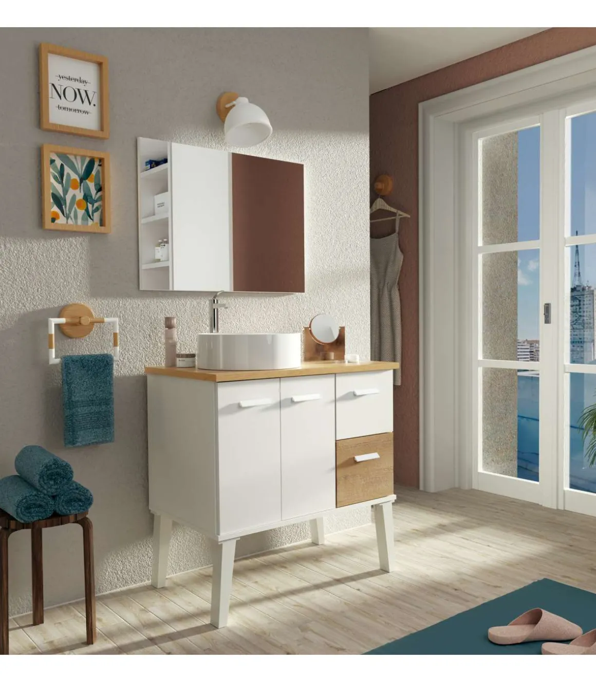 Mueble de baño sin lavabo Aqua acabado color roble gold/blanco, 80cm(alto) 82cm(ancho) 50cm(largo).