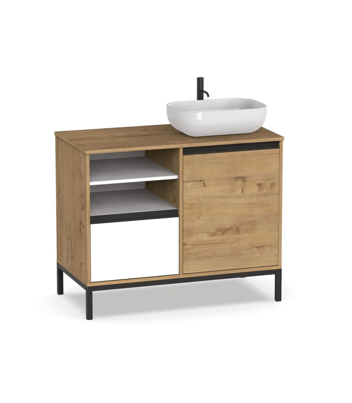 Mueble de baño Támesis con lavabo cerámico acabado roble 100cm (Ancho) X 95cm (Alto) X 51cm (Fondo)