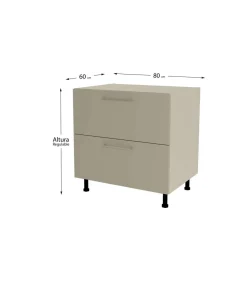 Mueble de cocina bajo cacerolero en gris cream y vison. 85 cm(alto)80 cm(ancho)60 cm(largo)