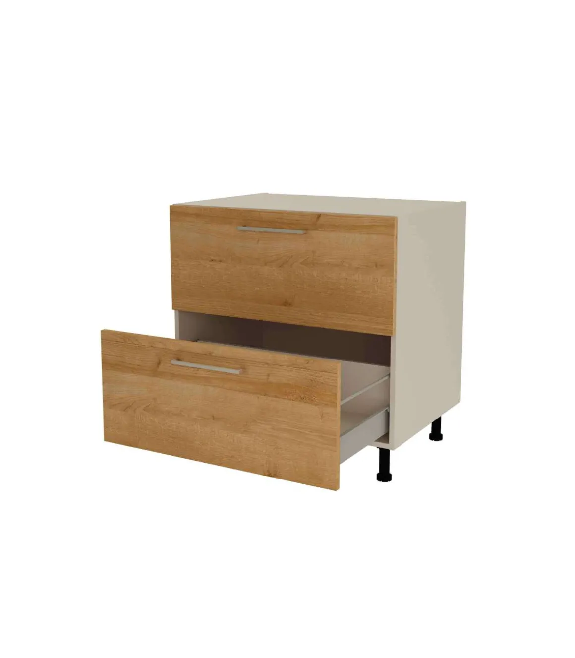Mueble de cocina bajo cacerolero en gris cream y roble vega. 85 cm(alto)80 cm(ancho)60 cm(largo)