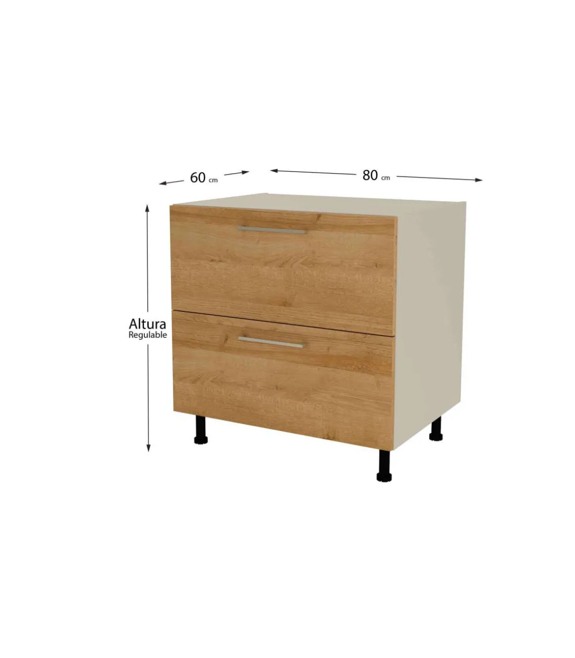 Mueble de cocina bajo cacerolero en gris cream y roble vega. 85 cm(alto)80 cm(ancho)60 cm(largo)