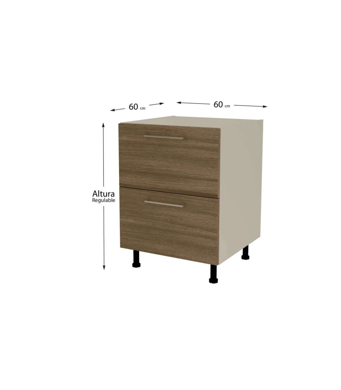 Mueble de cocina bajo cacerolero en gris cream y nogal noceto. 85 cm(alto)60 cm(ancho)60 cm(largo)