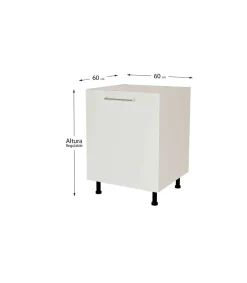 Mueble de cocina bajo con 1 puerta en gris cream y blanco mate. 85 cm(alto)60 cm(ancho)60 cm(largo)