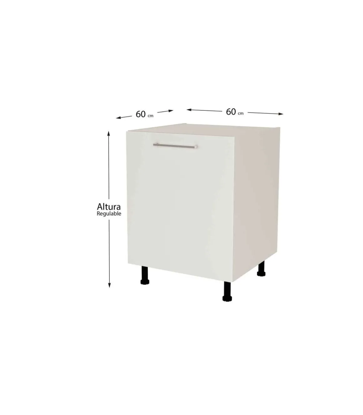Mueble de cocina bajo con 1 puerta en gris cream y blanco mate. 85 cm(alto)60 cm(ancho)60 cm(largo)
