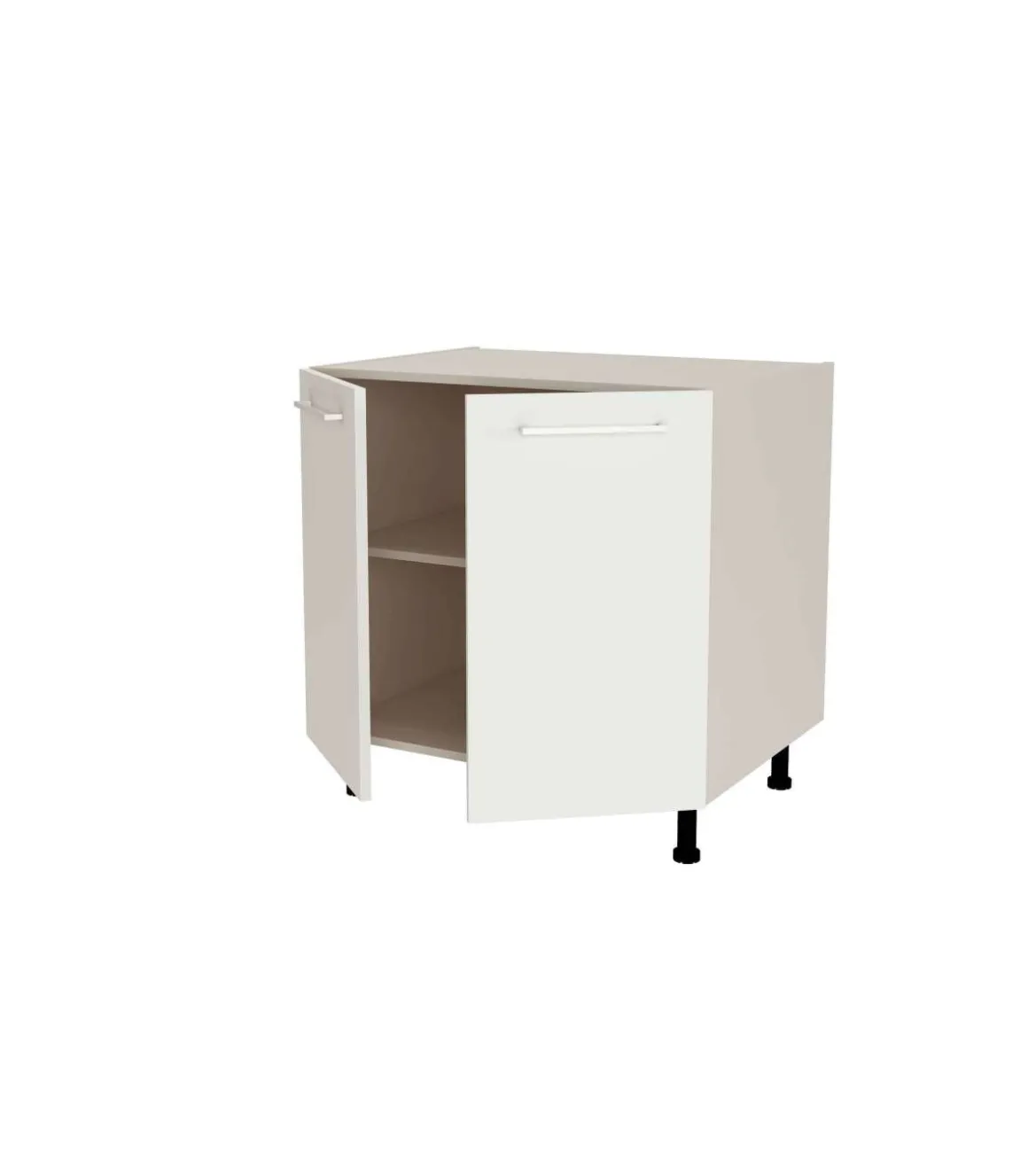 Mueble de cocina bajo con 2 puertas en gris cream y blanco mate. 85 cm(alto)80 cm(ancho)60 cm(largo)