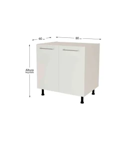 Mueble de cocina bajo con 2 puertas en gris cream y blanco mate. 85 cm(alto)80 cm(ancho)60 cm(largo)