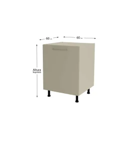 Mueble de cocina bajo con 1 puerta en gris cream y vison. 85 cm(alto)60 cm(ancho)60 cm(largo)