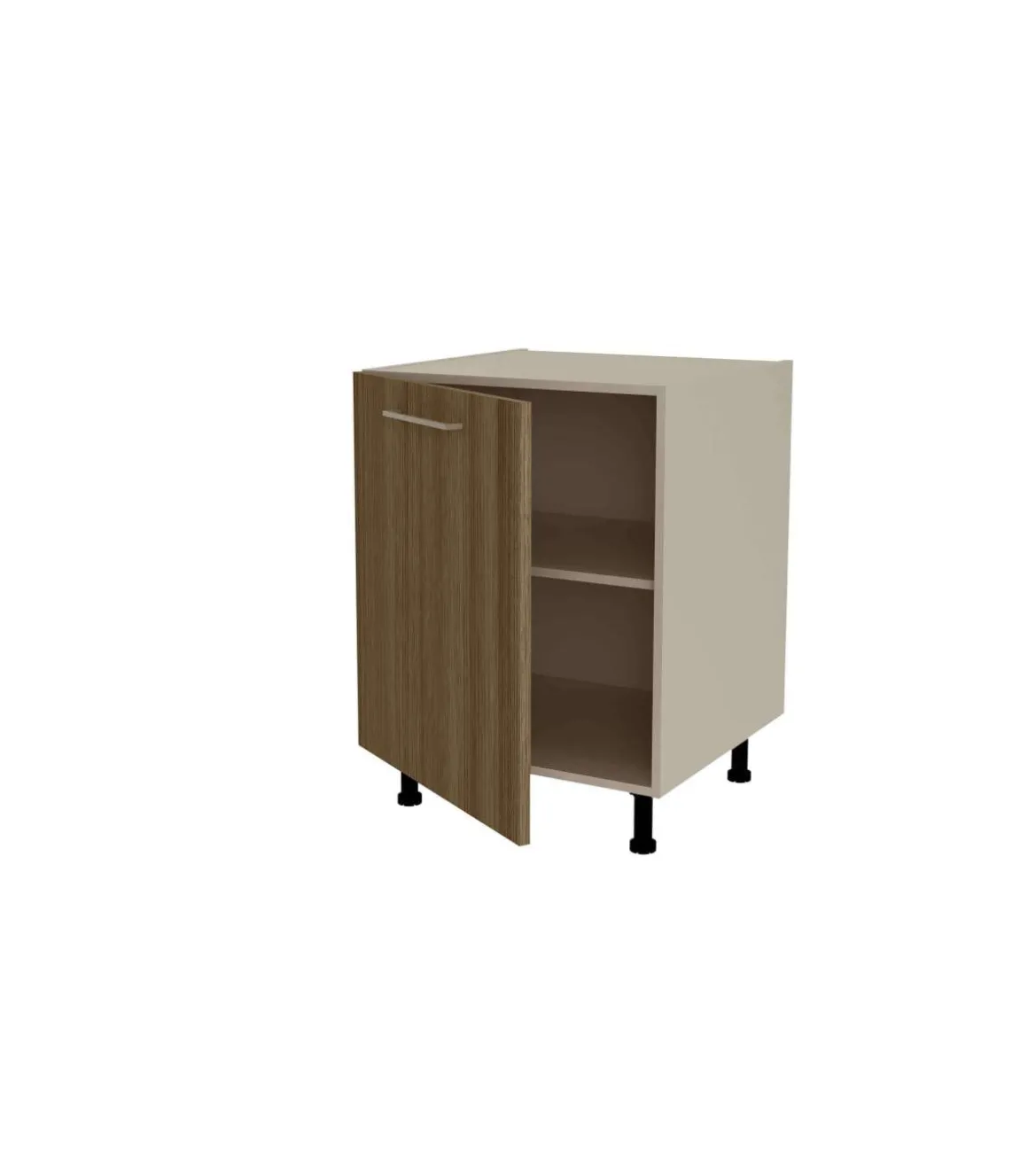 Mueble de cocina bajo con 1 puerta en gris cream y nogal noceto. 85 cm(alto)60 cm(ancho)60 cm(largo)