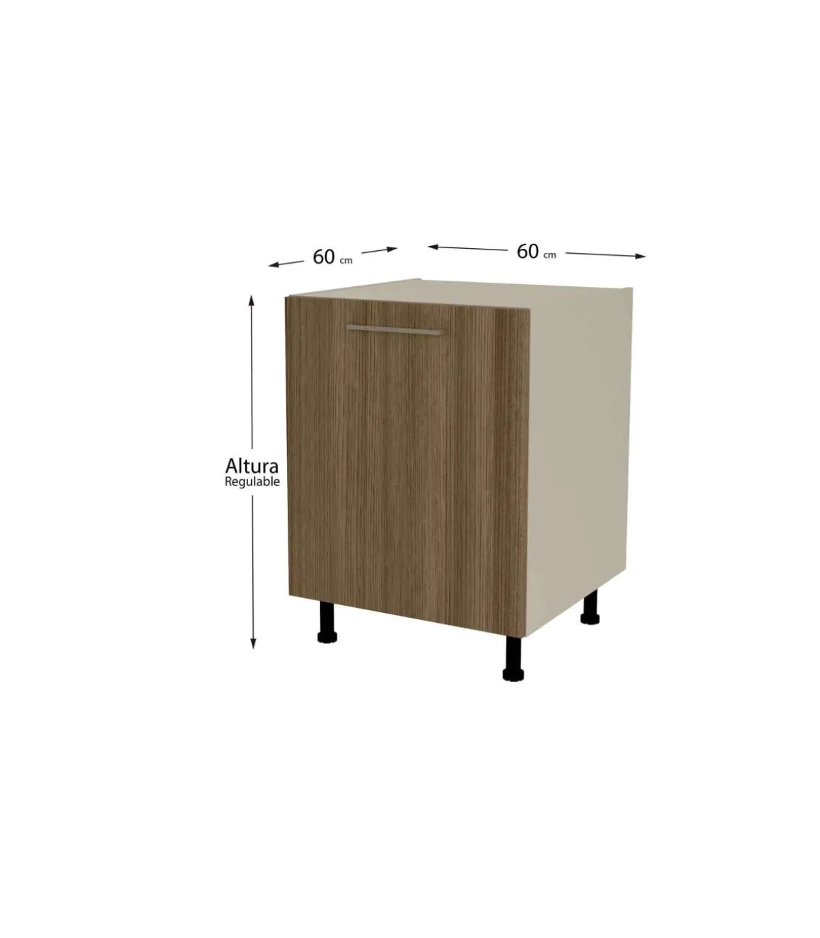Mueble de cocina bajo con 1 puerta en gris cream y nogal noceto. 85 cm(alto)60 cm(ancho)60 cm(largo)