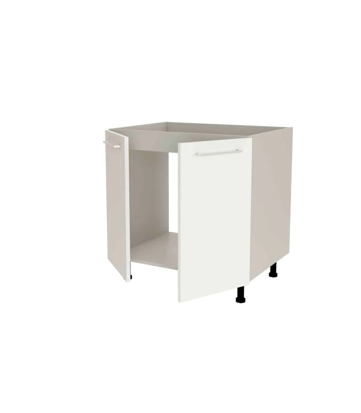 Mueble de cocina bajo para fregadero en gris cream y blanco mate. 85 cm(alto)80 cm(ancho)60 cm(largo)