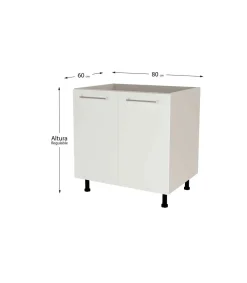 Mueble de cocina bajo para fregadero en gris cream y blanco mate. 85 cm(alto)80 cm(ancho)60 cm(largo)