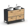 Mueble de lavabo cerámico Sena acabado imitación mármol/roble, 92cm(alto) 120cm(ancho) 50cm(largo)