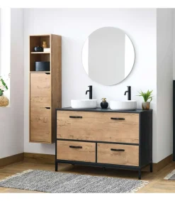 Mueble de lavabo cerámico Sena acabado imitación mármol/roble, 92cm(alto) 120cm(ancho) 50cm(largo)