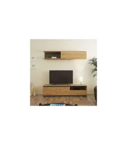 Mueble de salón acabado en roble albar/ gris parís, 200cm(alto) 200cm(ancho) 40cm(largo)