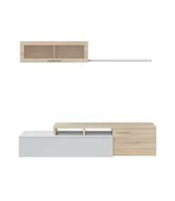 Mueble de salón Nex en roble canadian/ blanco brillo, 200cm(alto) 200cm(ancho) 34cm(largo)