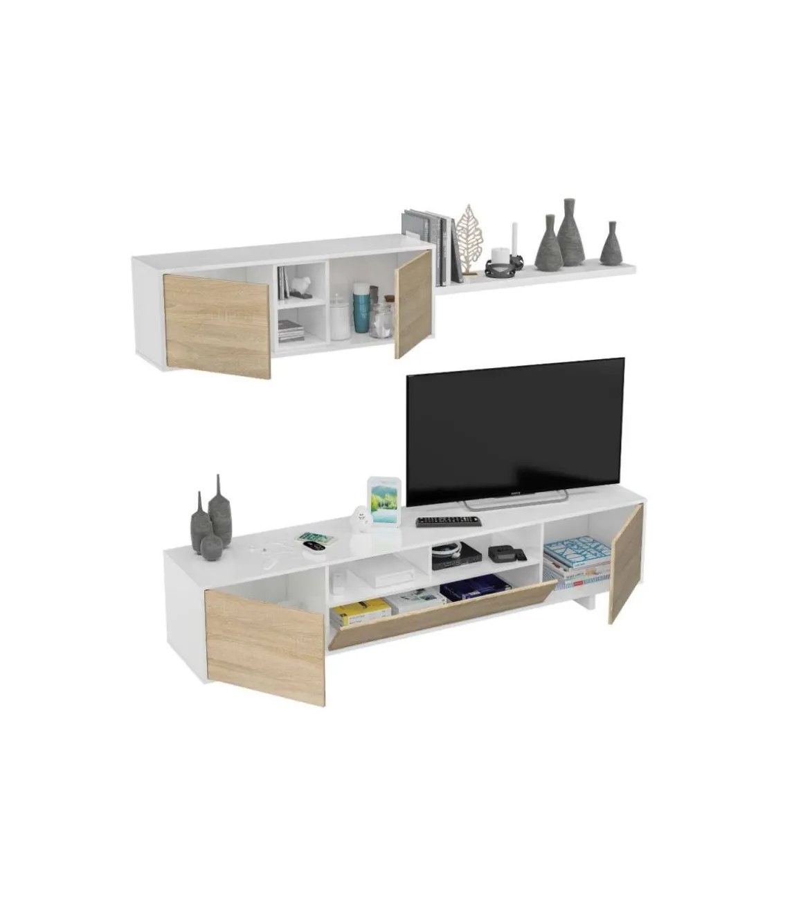 Mueble de salón Sirva en roble canadian/ blanco brillo, 46 cm(alto)200 cm(ancho)41 cm(largo)