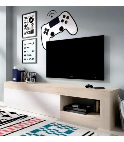 Mueble de televisión Arjona en acabado natural/blanco brillo 48 cm(alto)204 cm(ancho)42 cm(fondo)