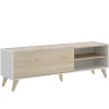 Mueble de televisión Dina en Blanco-Natural, 47cm(alto) 155cm(ancho) 43cm(largo)
