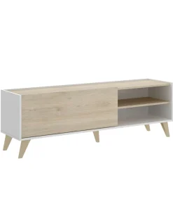 Mueble de televisión Dina en Blanco-Natural, 47cm(alto) 155cm(ancho) 43cm(largo)
