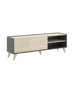 Mueble de televisión Dina en Grafito-Natural, 47cm(alto) 155cm(ancho) 43cm(largo)
