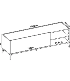 Mueble de televisión Dina en Grafito-Natural, 47cm(alto) 155cm(ancho) 43cm(largo)