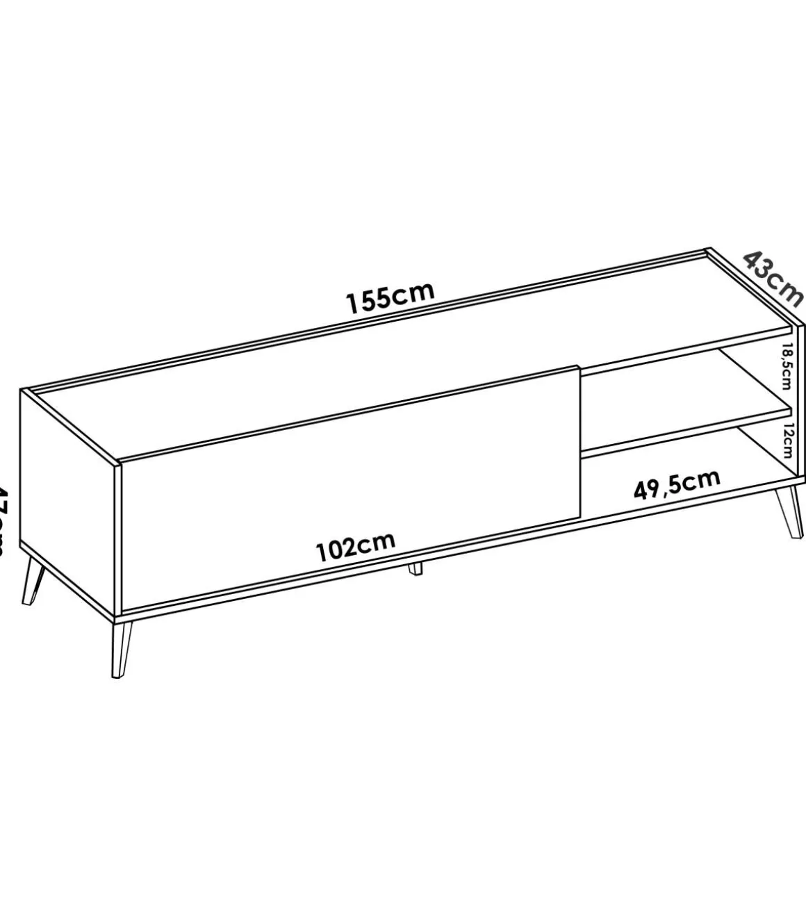 Mueble de televisión Dina en Grafito-Natural, 47cm(alto) 155cm(ancho) 43cm(largo)